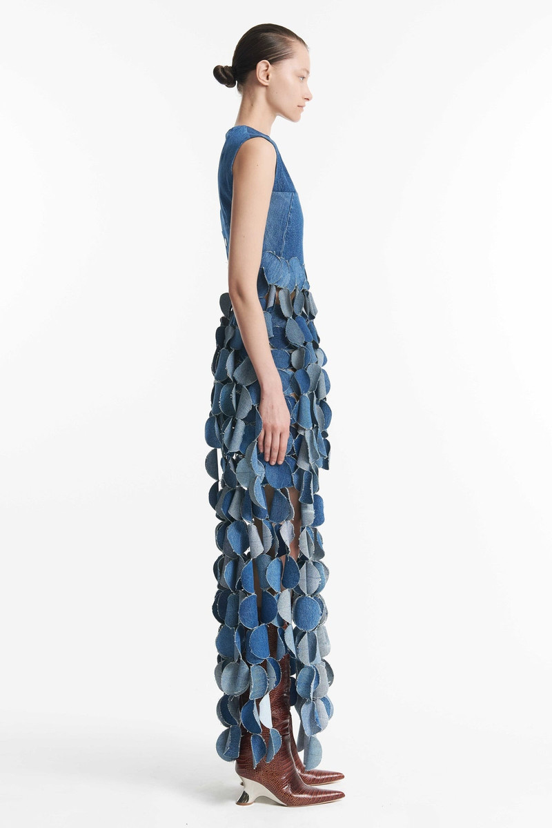 A.W.A.K.E. MODE UPCYCLED DENIM TOP BLUE DENIM WITH FRINGES outlook