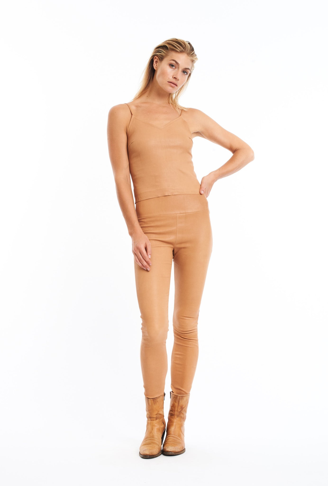 CAMEL LEATHER CAMISOLE TANK - 2