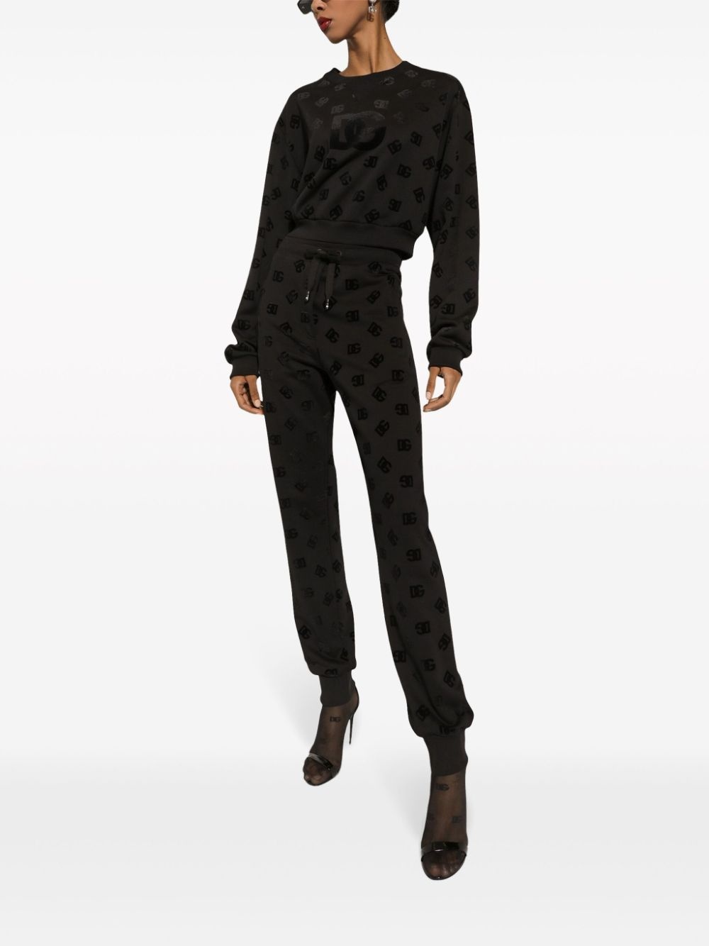 logo-flocked cotton track pants - 2