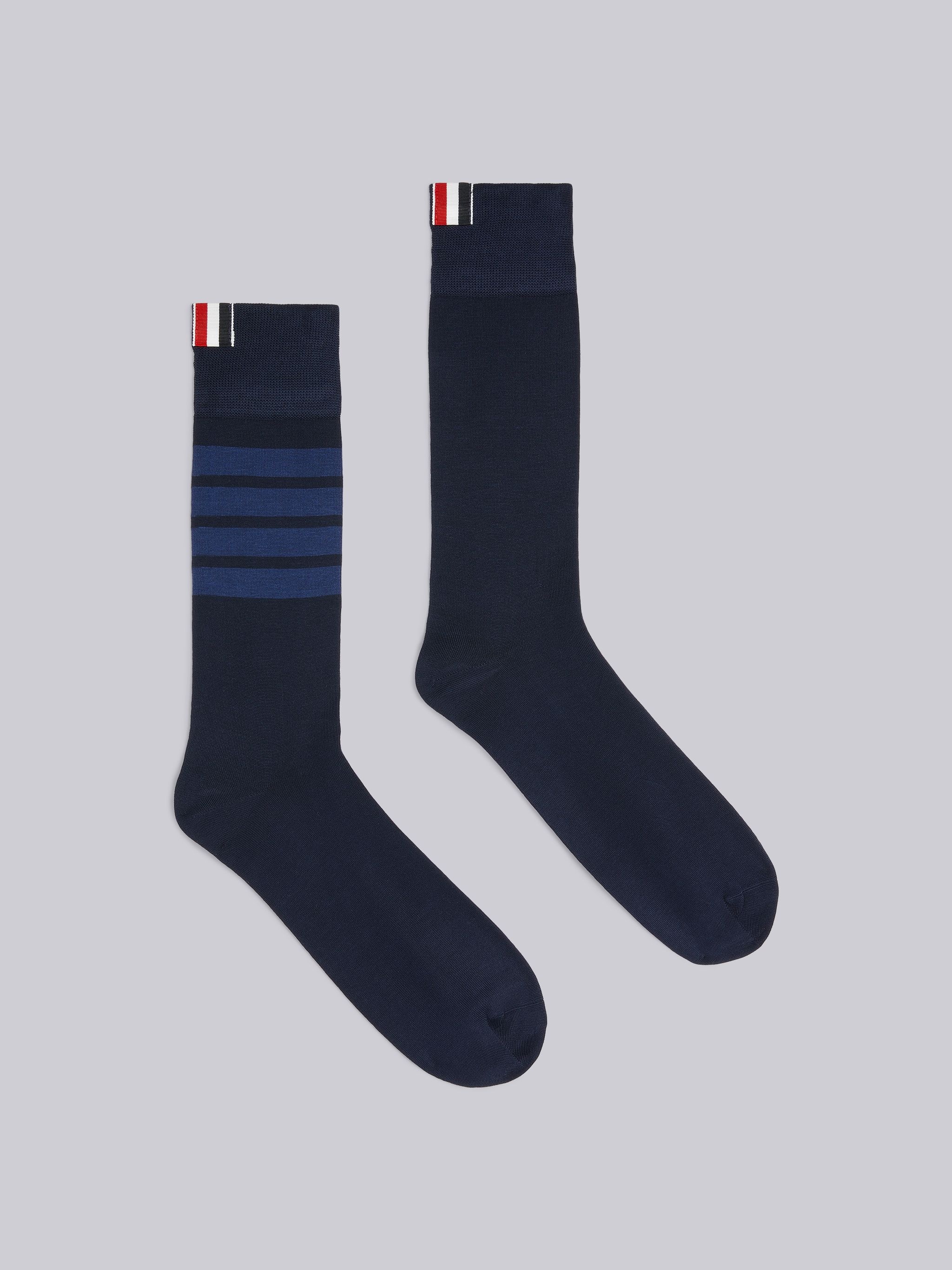 Navy Cotton Mid-calf 4-Bar Socks - 1