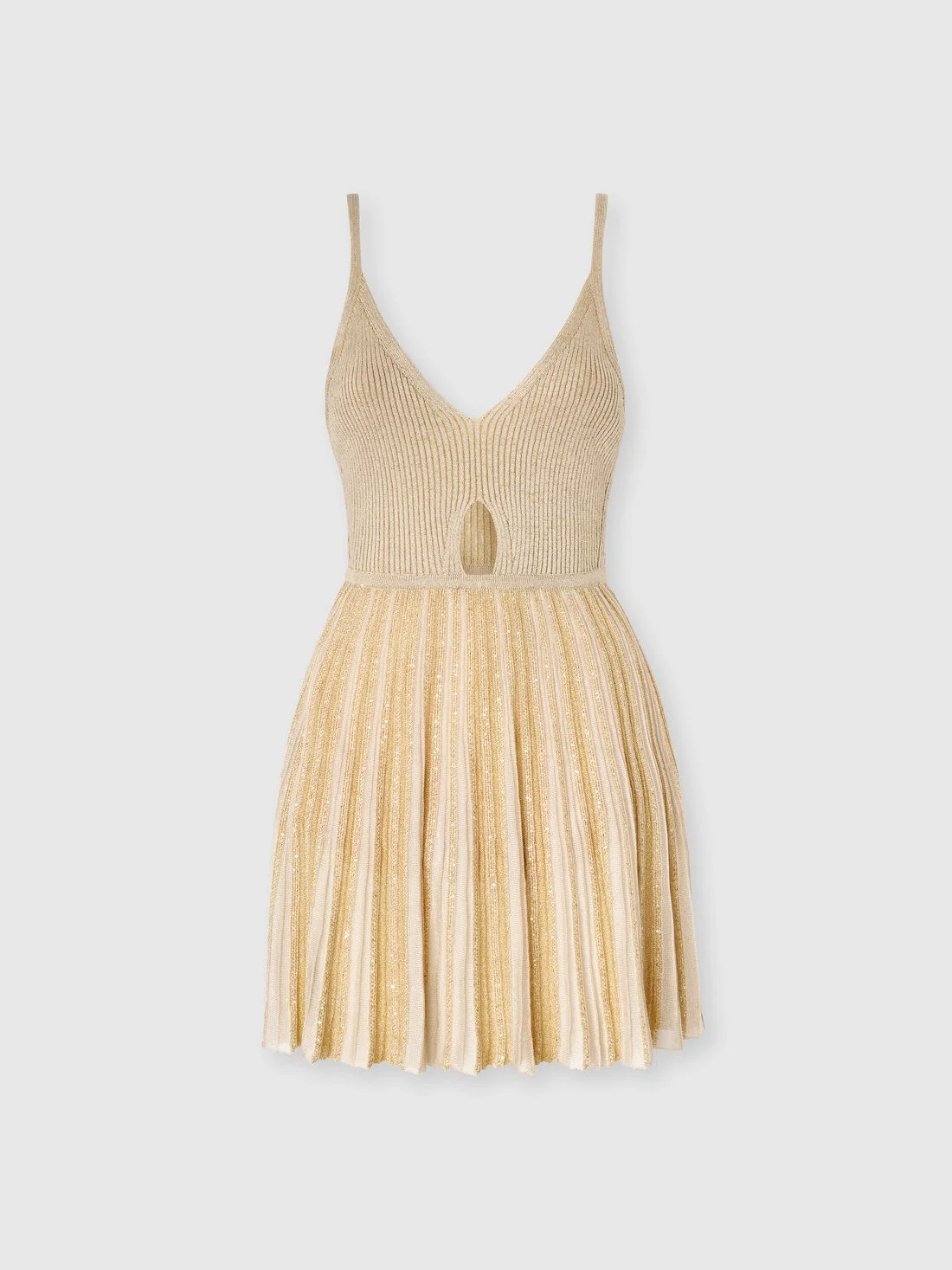Ribbed Viscose Lamé Mini Dress with Cut-Out Detail - 1