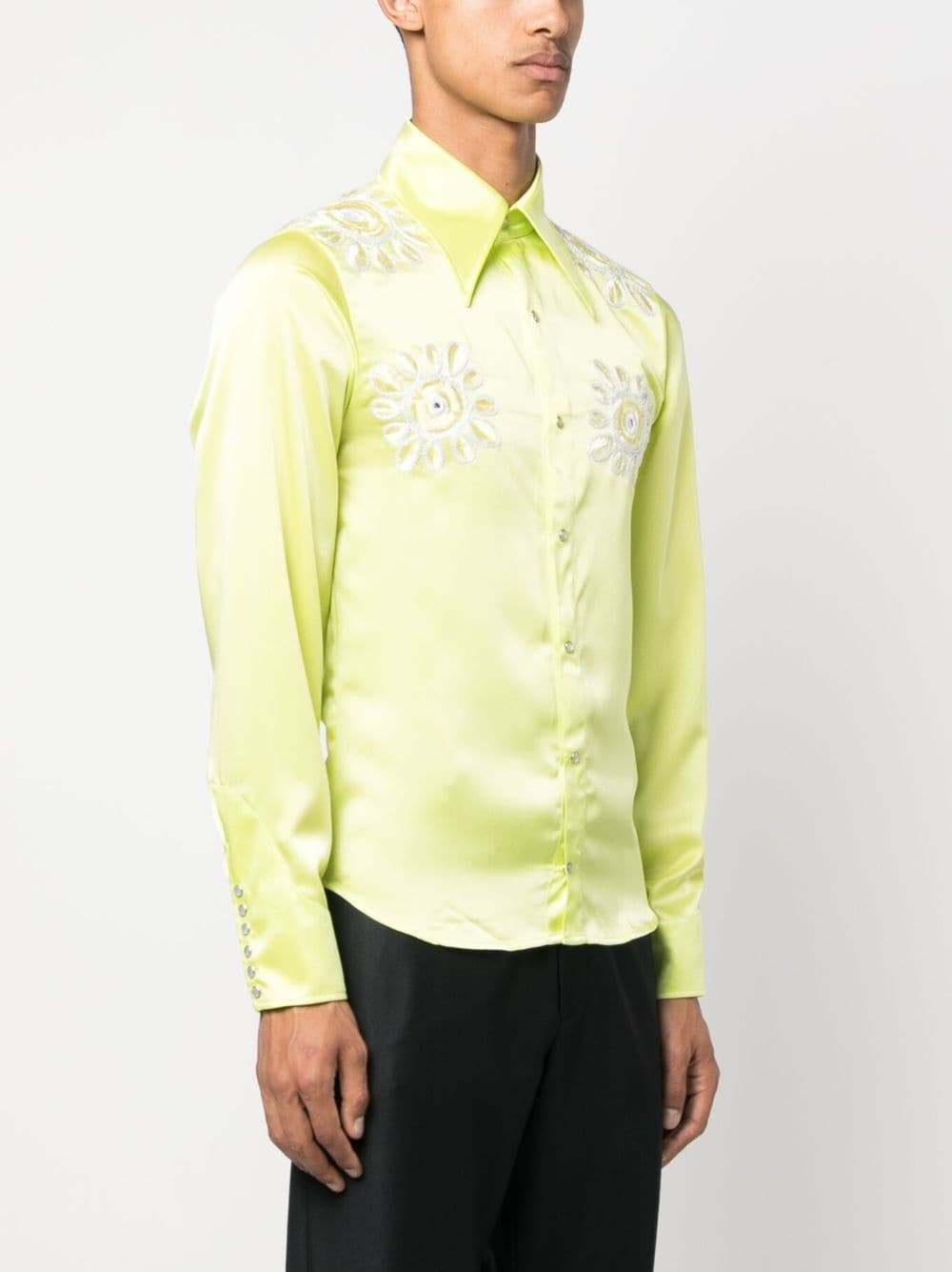 floral-embroidery satin shirt - 3