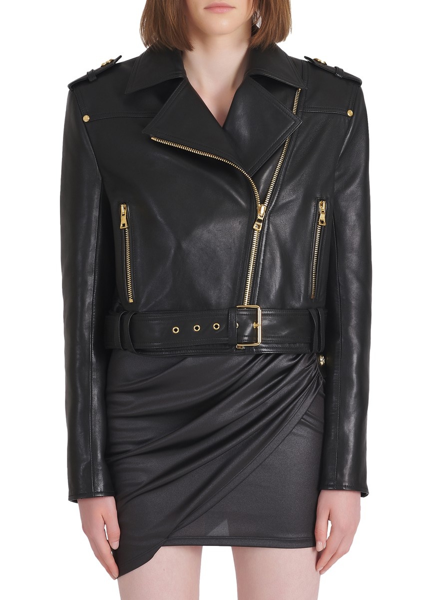 Short leather biker jacket - 2