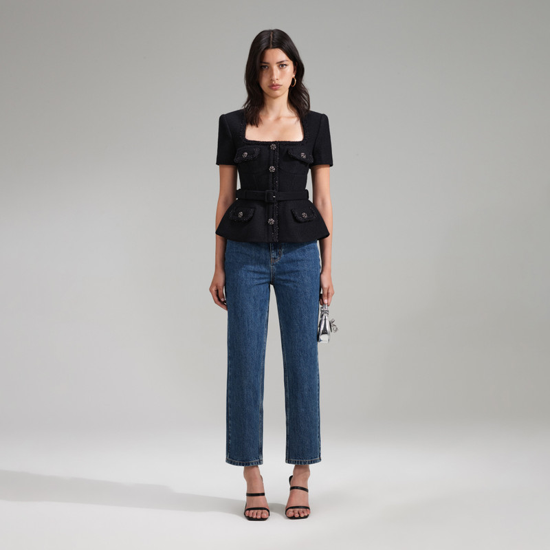 Black Tailored Textured Top 1