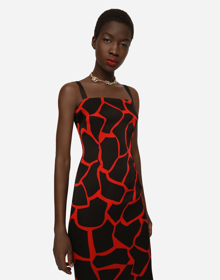 Giraffe-print charmeuse calf-length dress - 4