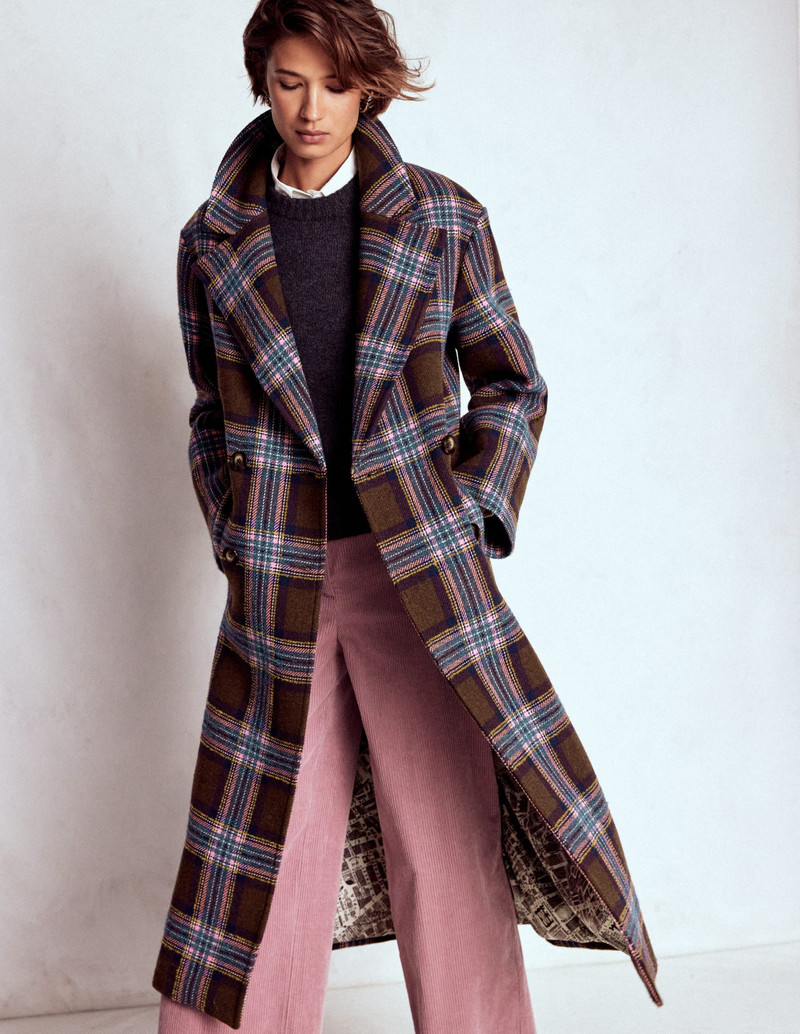 Cocoon Wool Coat-Brown, Teal and Pink Check 6