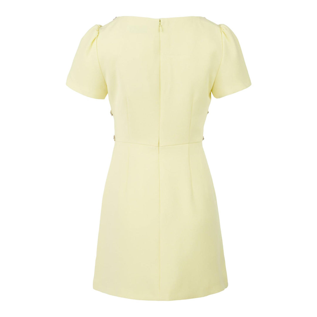 Yellow Crepe Crystal Trim Mini Dress - 2
