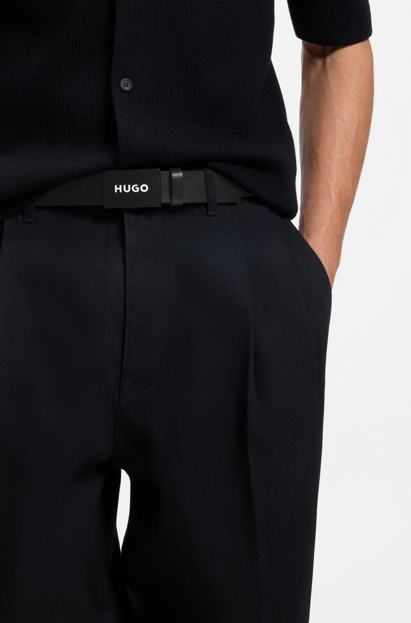 HUGO MATTE LEATHER BELT WITH BRANDED PLAQUE BUCKLE outlook