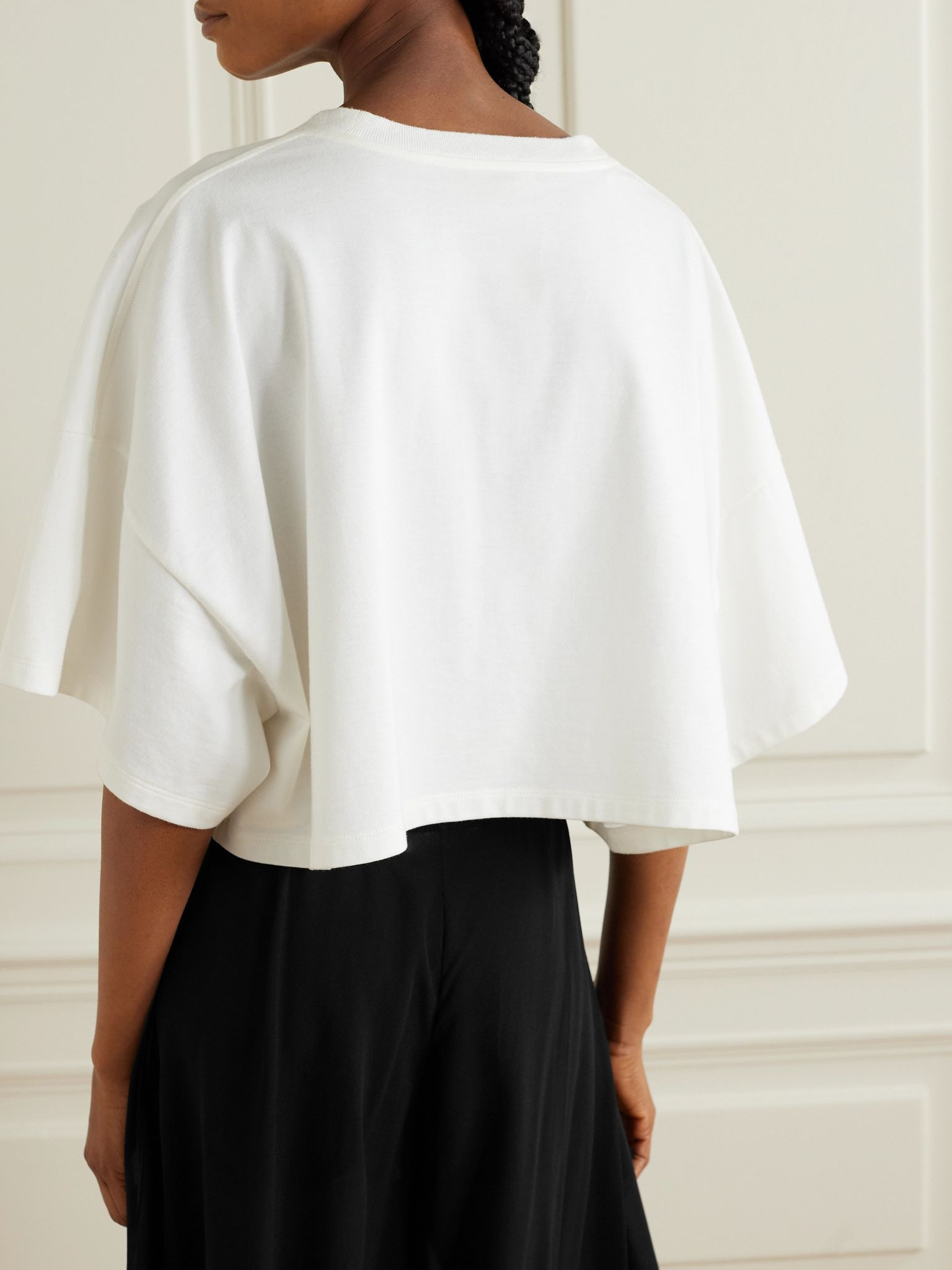Oversized cropped printed cotton-jersey T-shirt White - 4