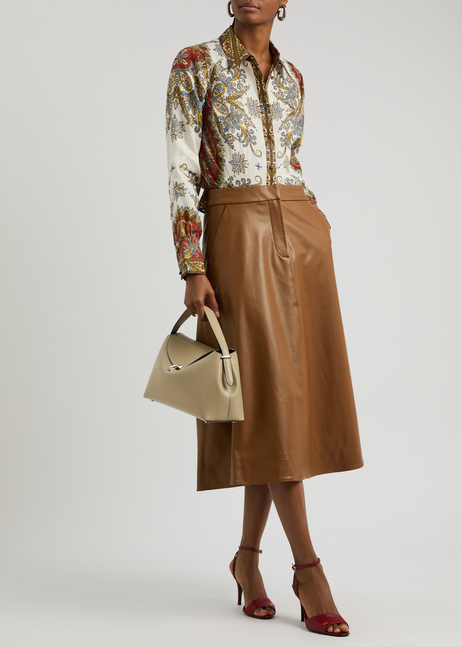 Veronica Beard Louise Faux Leather Midi Skirt - 4