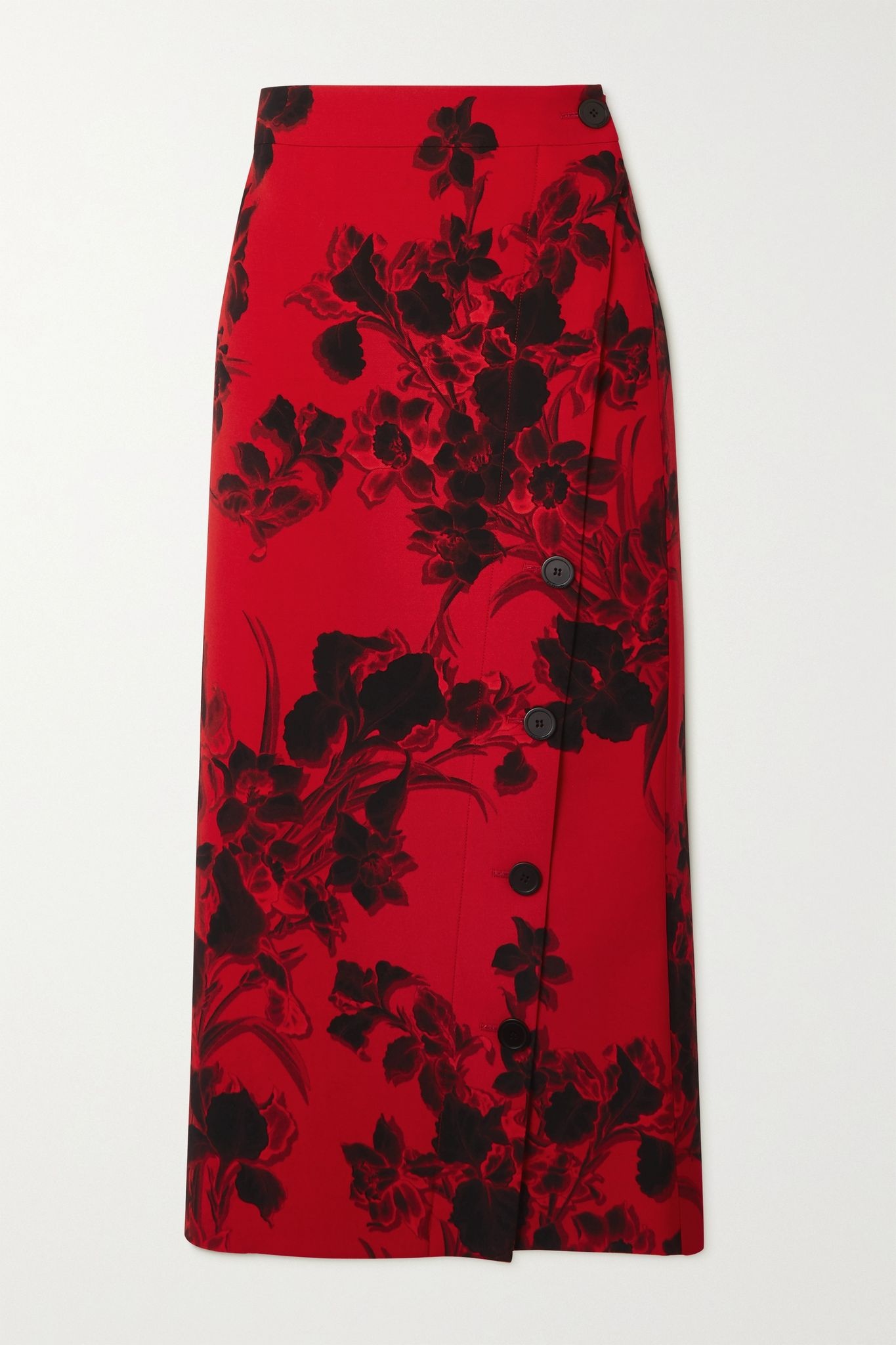 Floral-print wool-crepe midi skirt - 1