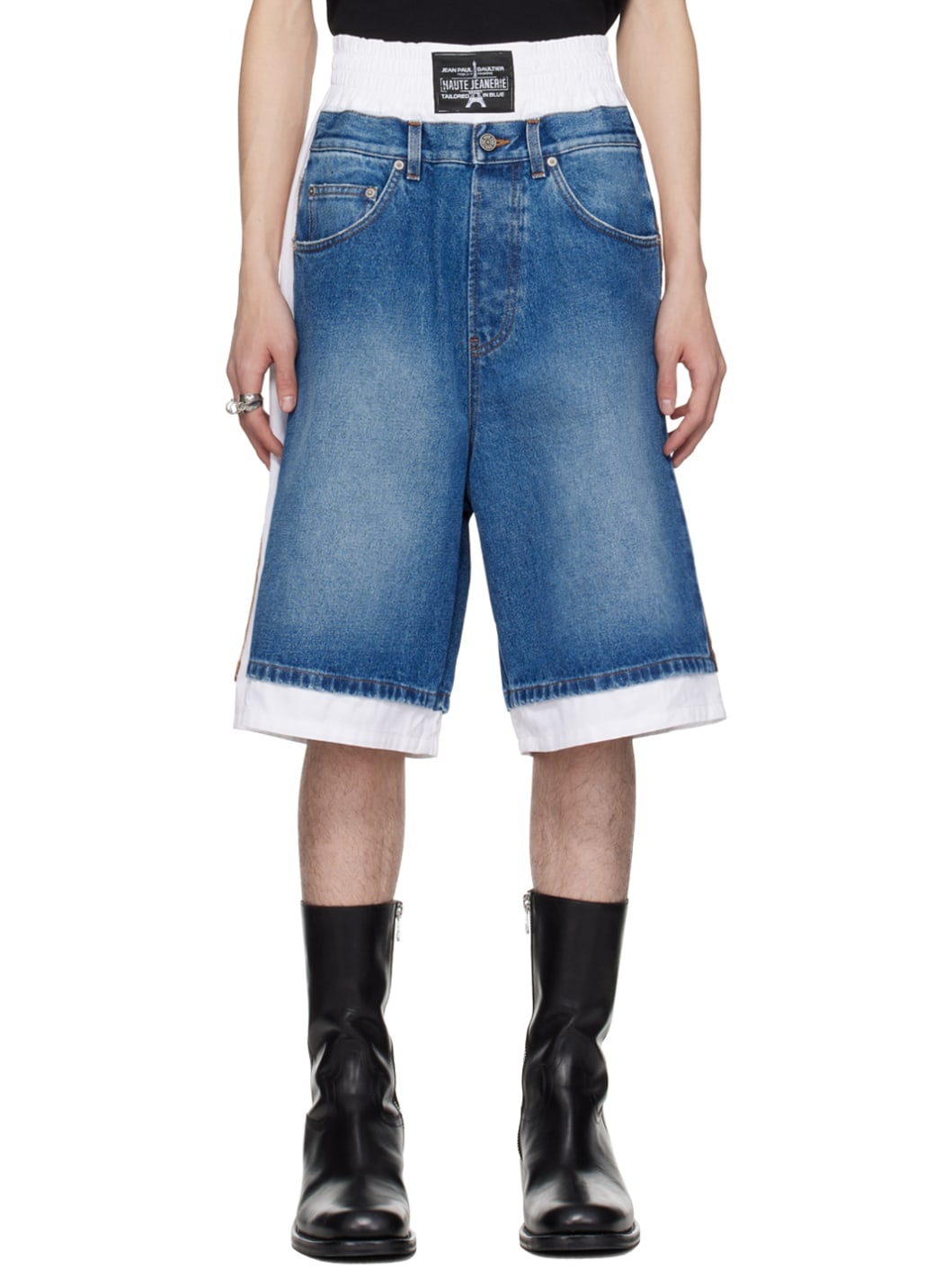 JUNIOR GAULTIER✦同色異素材切替design✧ShortPants Vintage Junior Gaultier Sea-green Shorts • 80s 90s JPG High