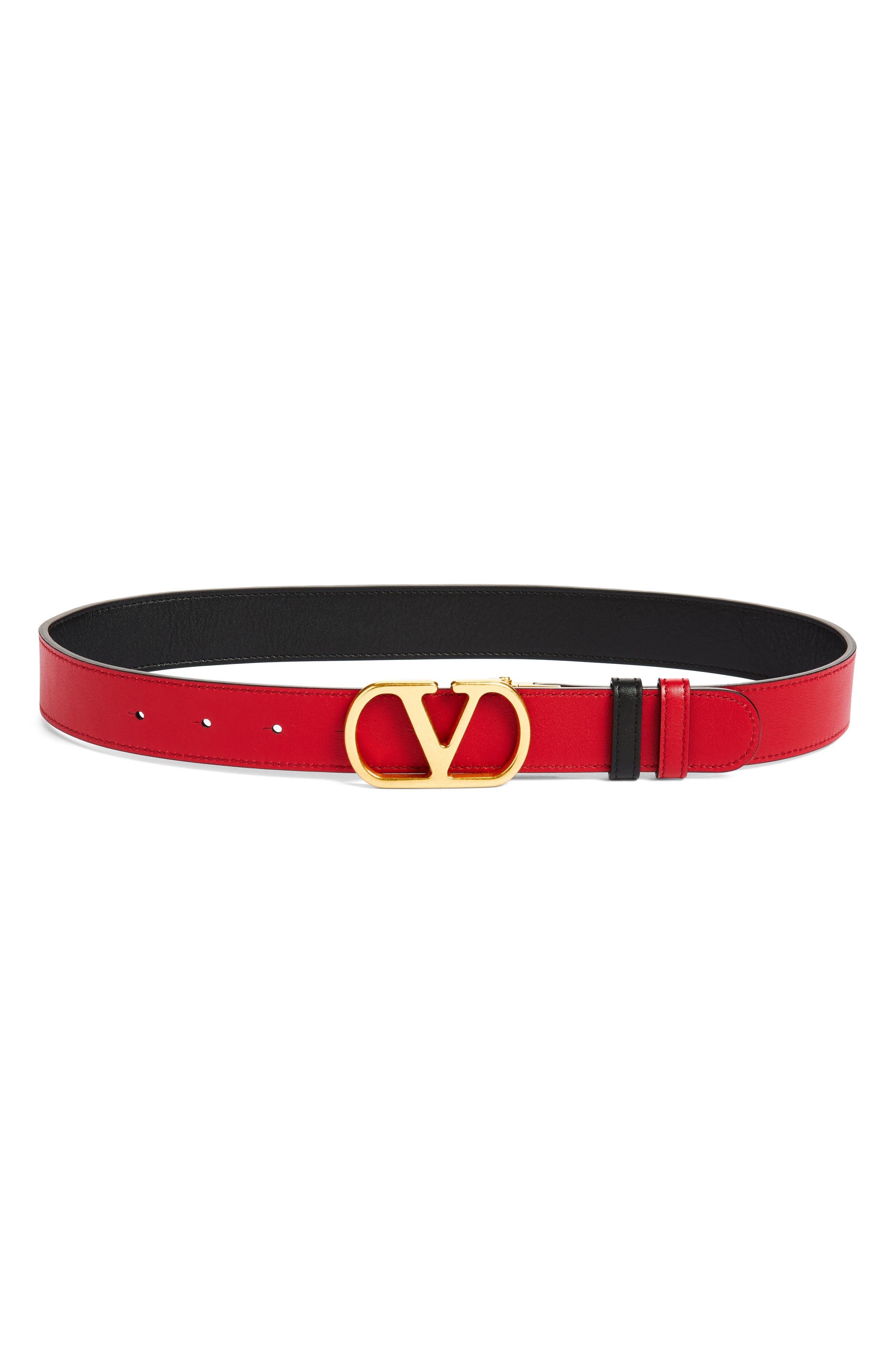 Valentino Garavani VLOGO Signature Reversible Leather Belt in Nero/Rosso V at Nordstrom - 2