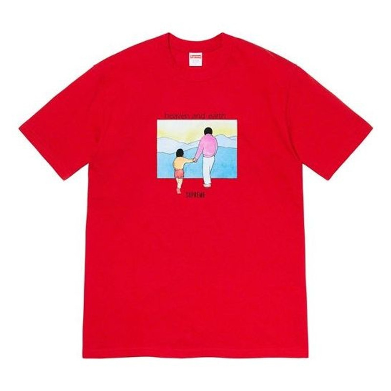 대 FW19 주 1 천국과 지구 티 인쇄 짧은 소매 Unisex 빨강 SUP-FW19-195 - 1