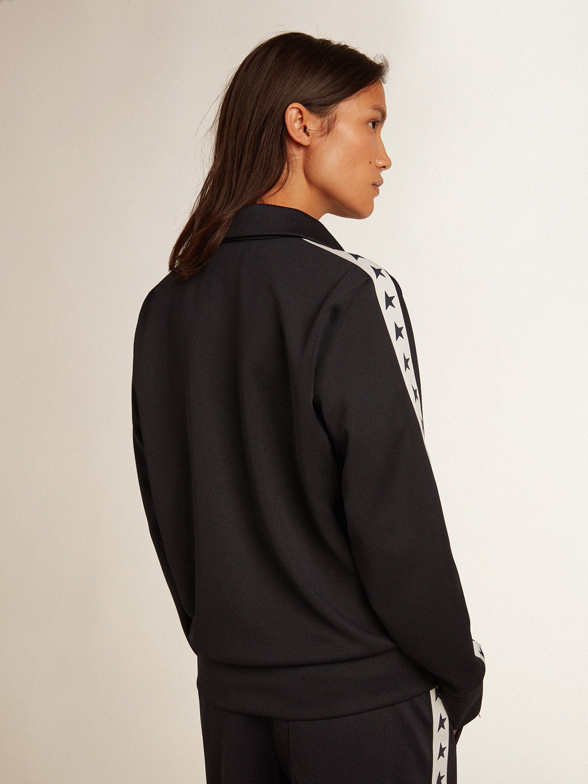 Dark blue zipped sweatshirt with white strip and contrasting stars - 4