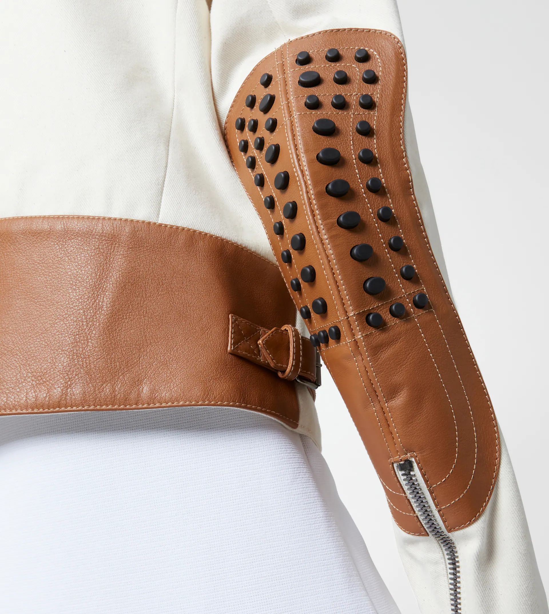 BIKER IN CANVAS AND LEATHER - BEIGE - 5