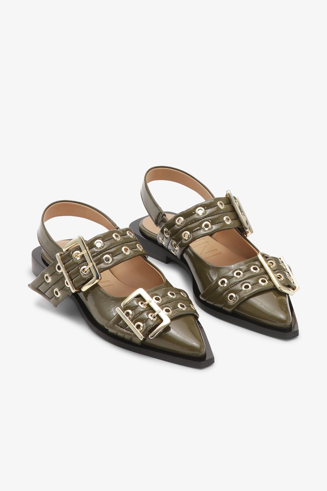 OLIVE GREEN FEMININE BUCKLE BALLERINAS - 2