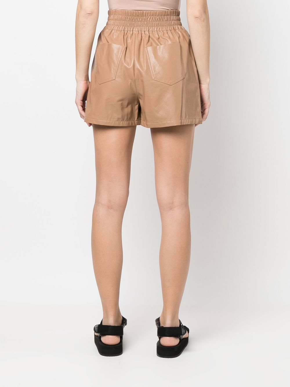 elasticated faux leather shorts - 4