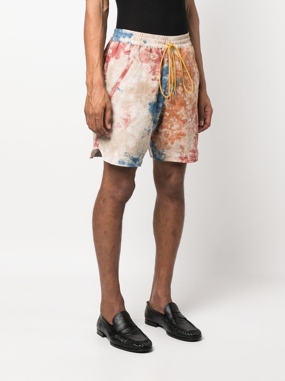 tie-dye linen drawstring shorts - 3