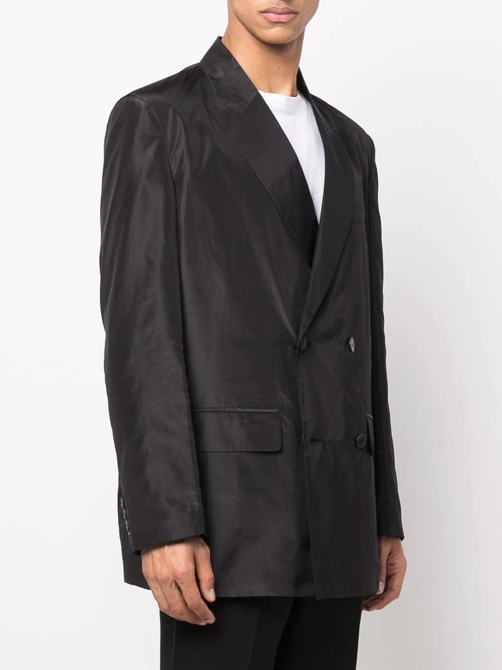 double-breasted washed taffeta blazer - 3