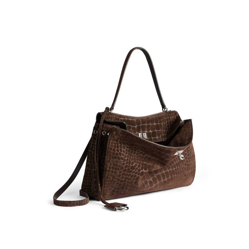 BALENCIAGA Women's Rodeo Handbag Medium in Dark Brown outlook