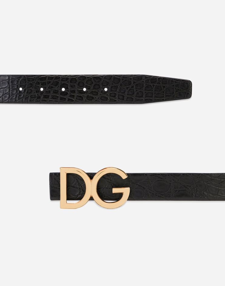 Crocodile flank nappa leather belt with DG logo - 2