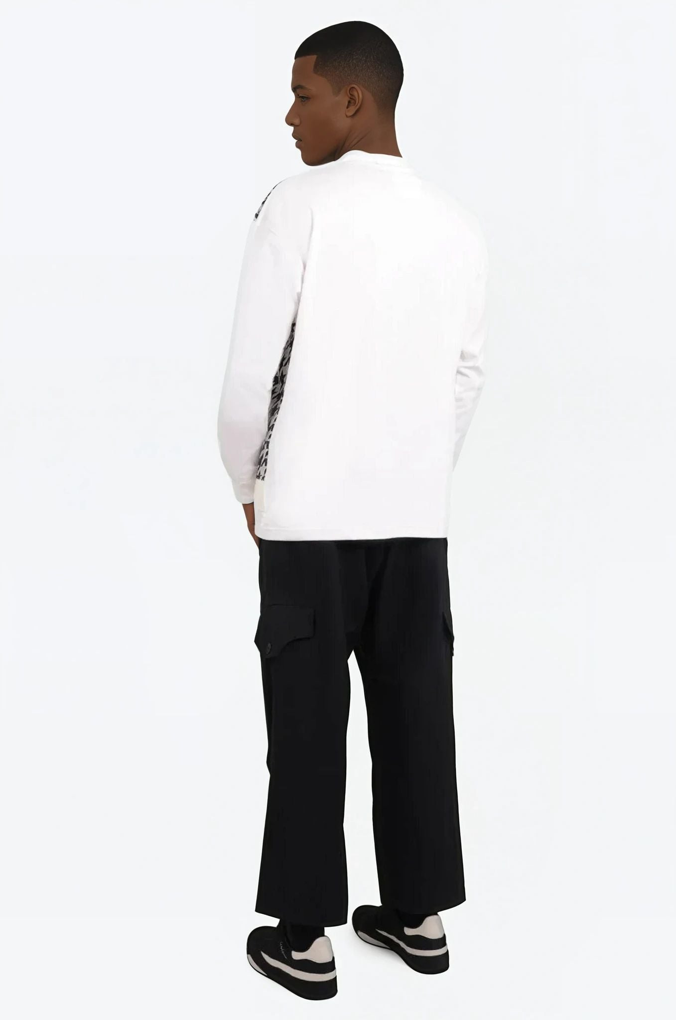 LAYERED T-SHIRT/HOUNDSTOOTH KNIT L/S T-SHIRT | WHITE/BLACK - 4