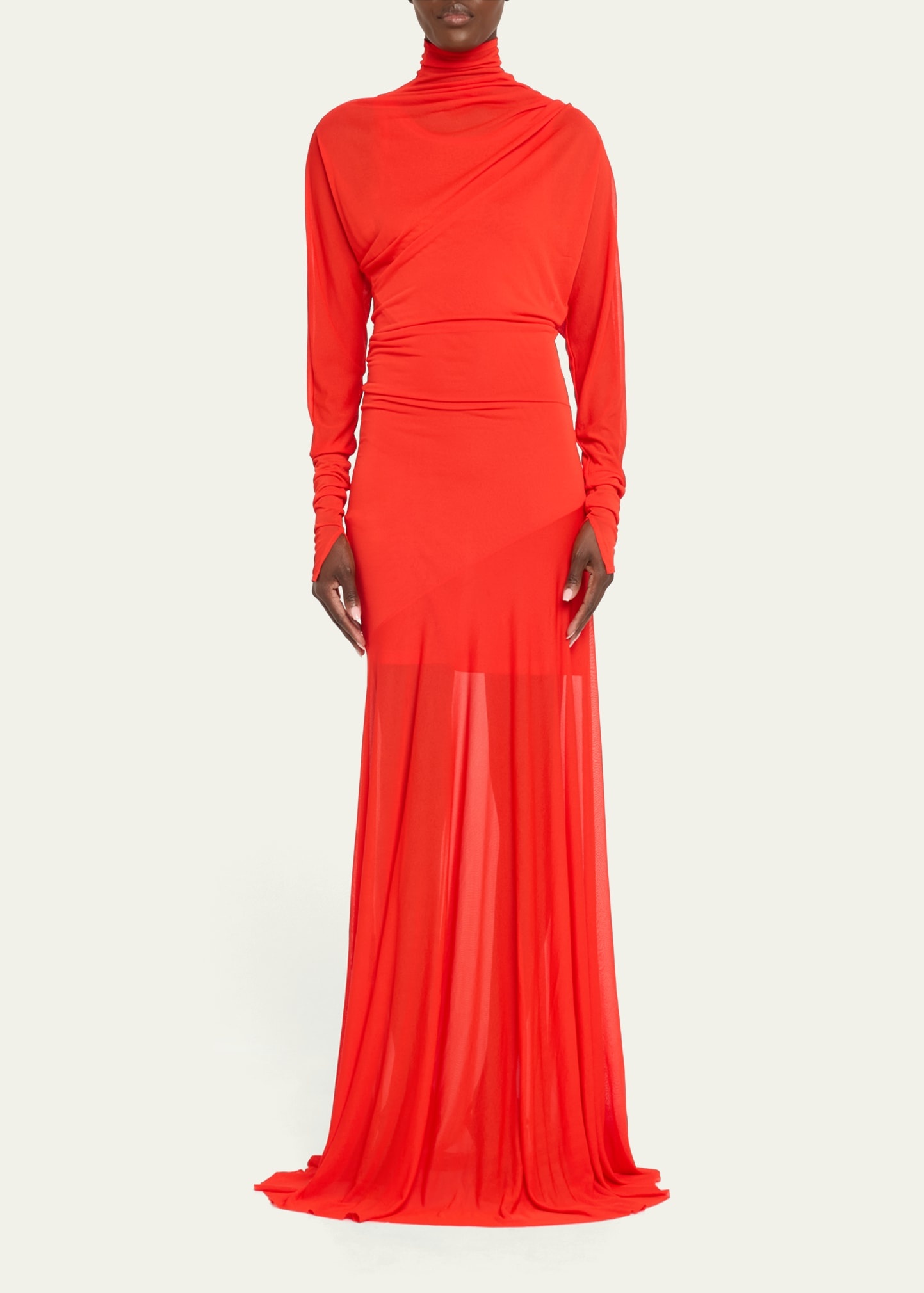 Paula Turtleneck Sheer Crepe Jersey Maxi Dress - 2