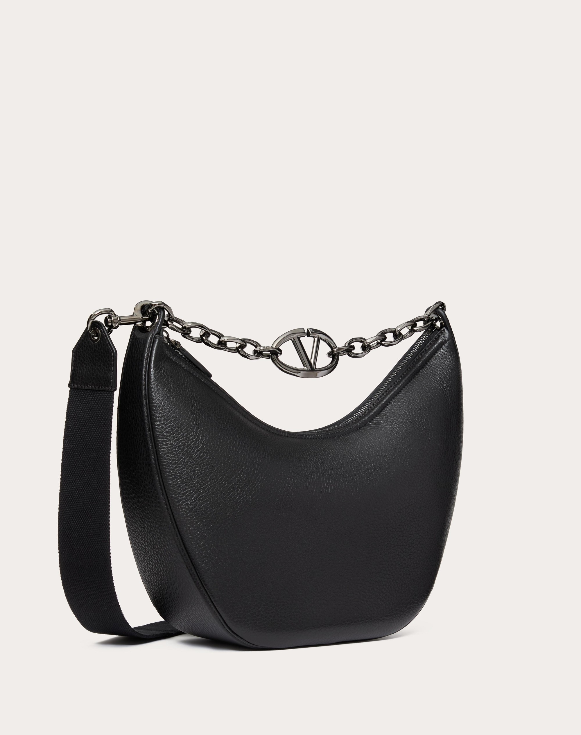 VLOGO MOON MEDIUM GRAINY CALFSKIN HOBO BAG WITH CHAIN - 3