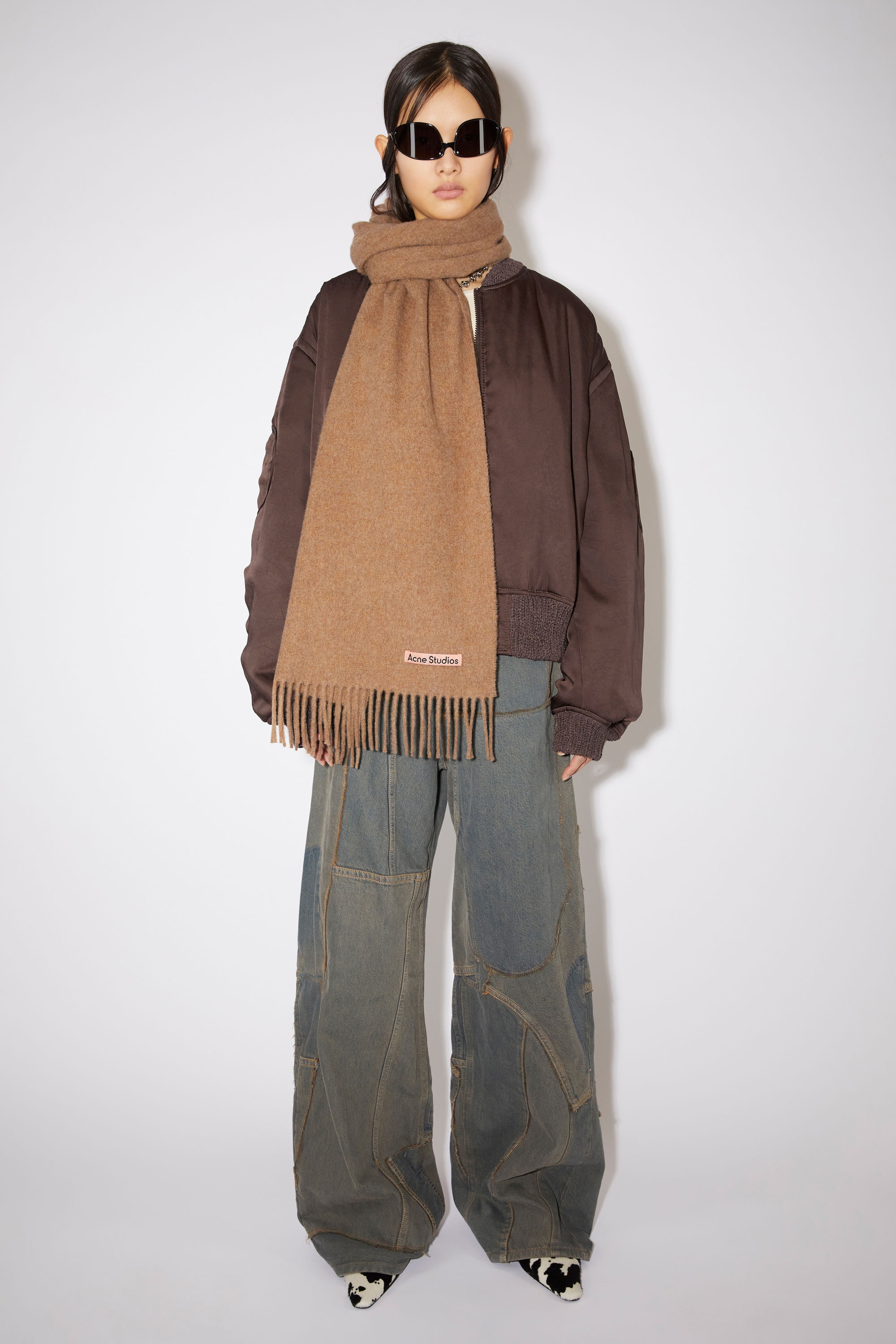Fringed wool scarf - Light brown melange - 2