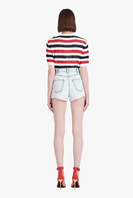 HIGH SUMMER CAPSULE- Light blue denim high-waisted shorts - 3