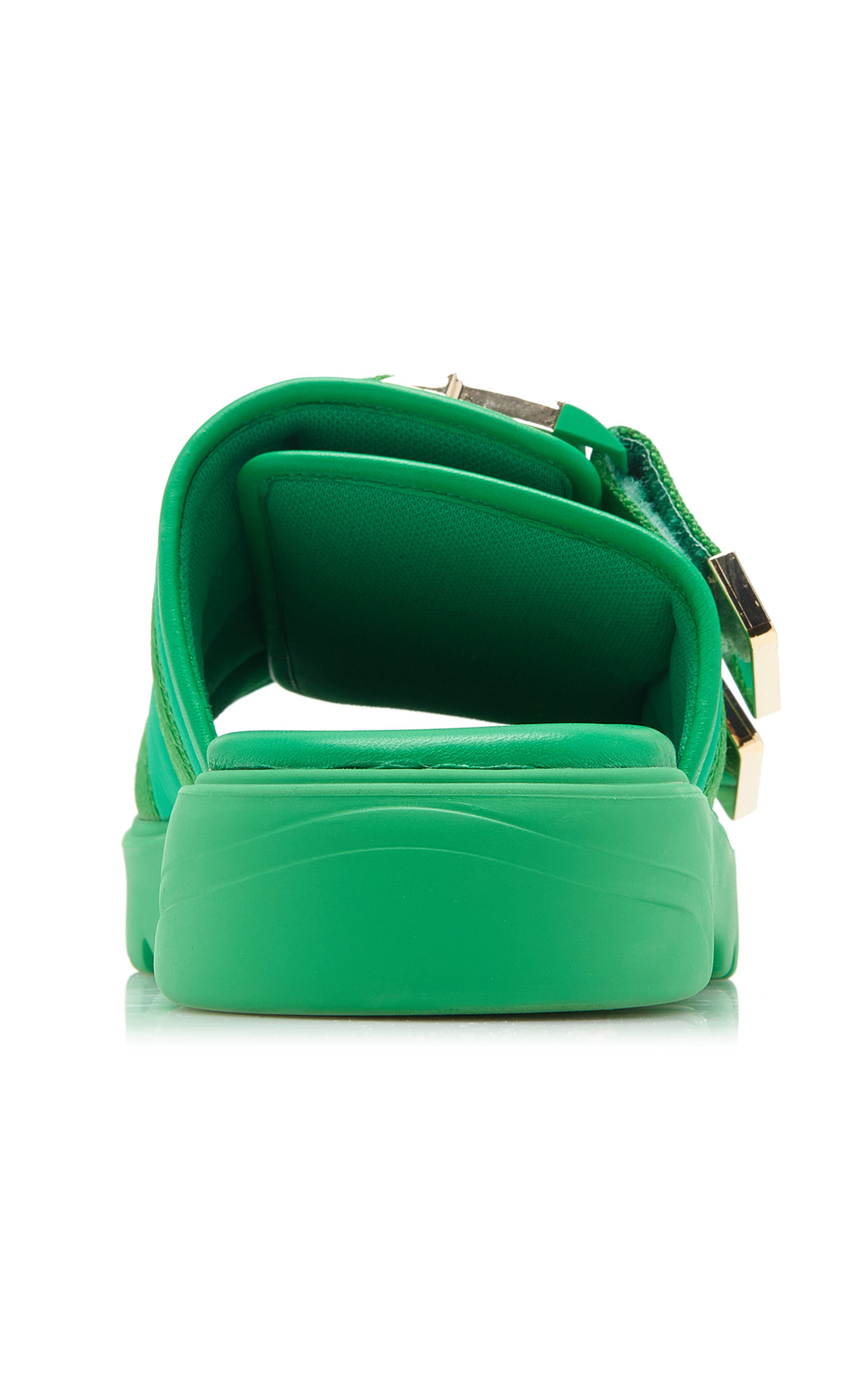 Flash Buckled Leather and Rubber Sandals green - 4