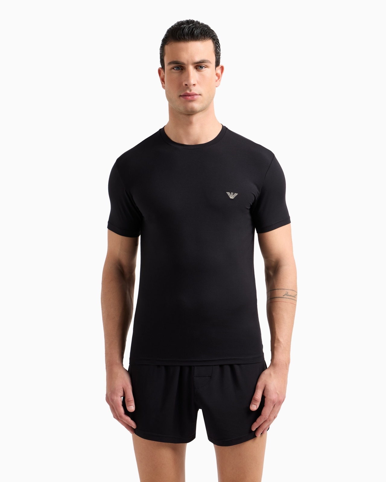 ARMANI LOUNGEWEAR Tシャツ イーグル EM000379-AF10774-UC001 Mercerised-jersey T-shirt with all-over jacquard eagle