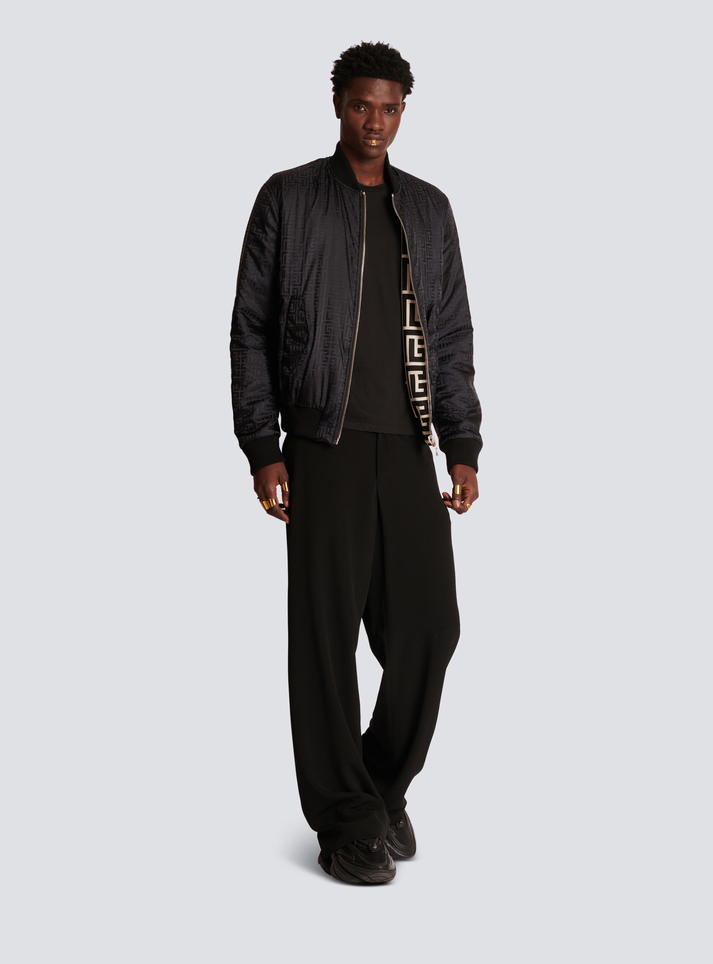 Reversible wool bomber jacket with monogram - 5