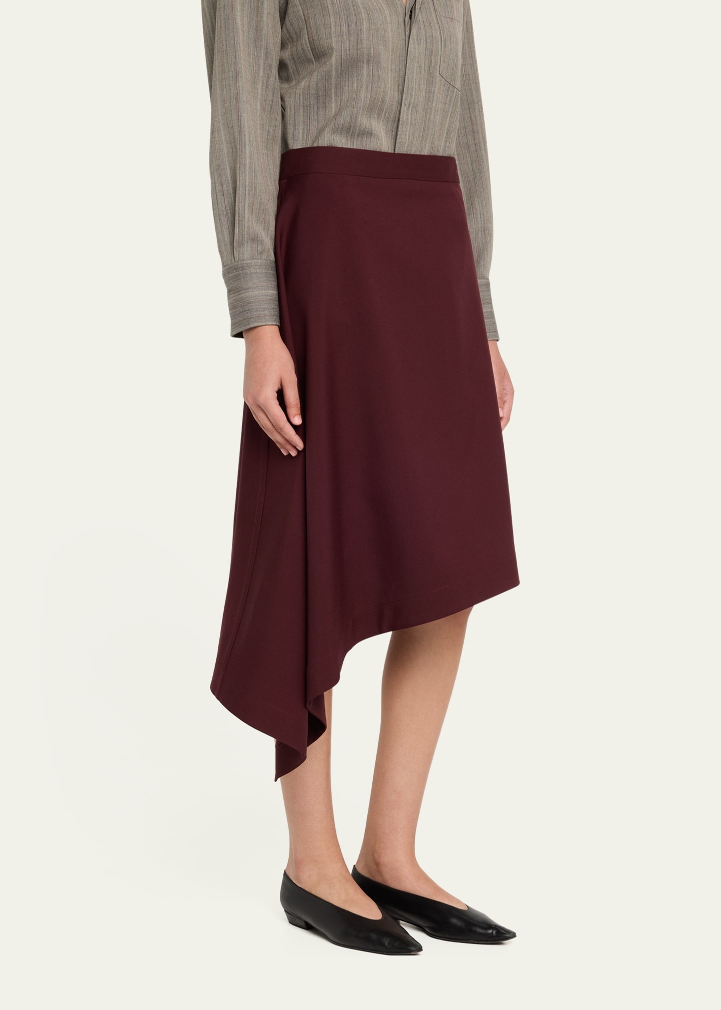 Asymmetric Light Sartorial Wool Midi Skirt - 4