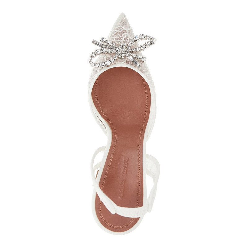 Amina Muaddi Rosie Sling Lace Slingback Pumps White 4