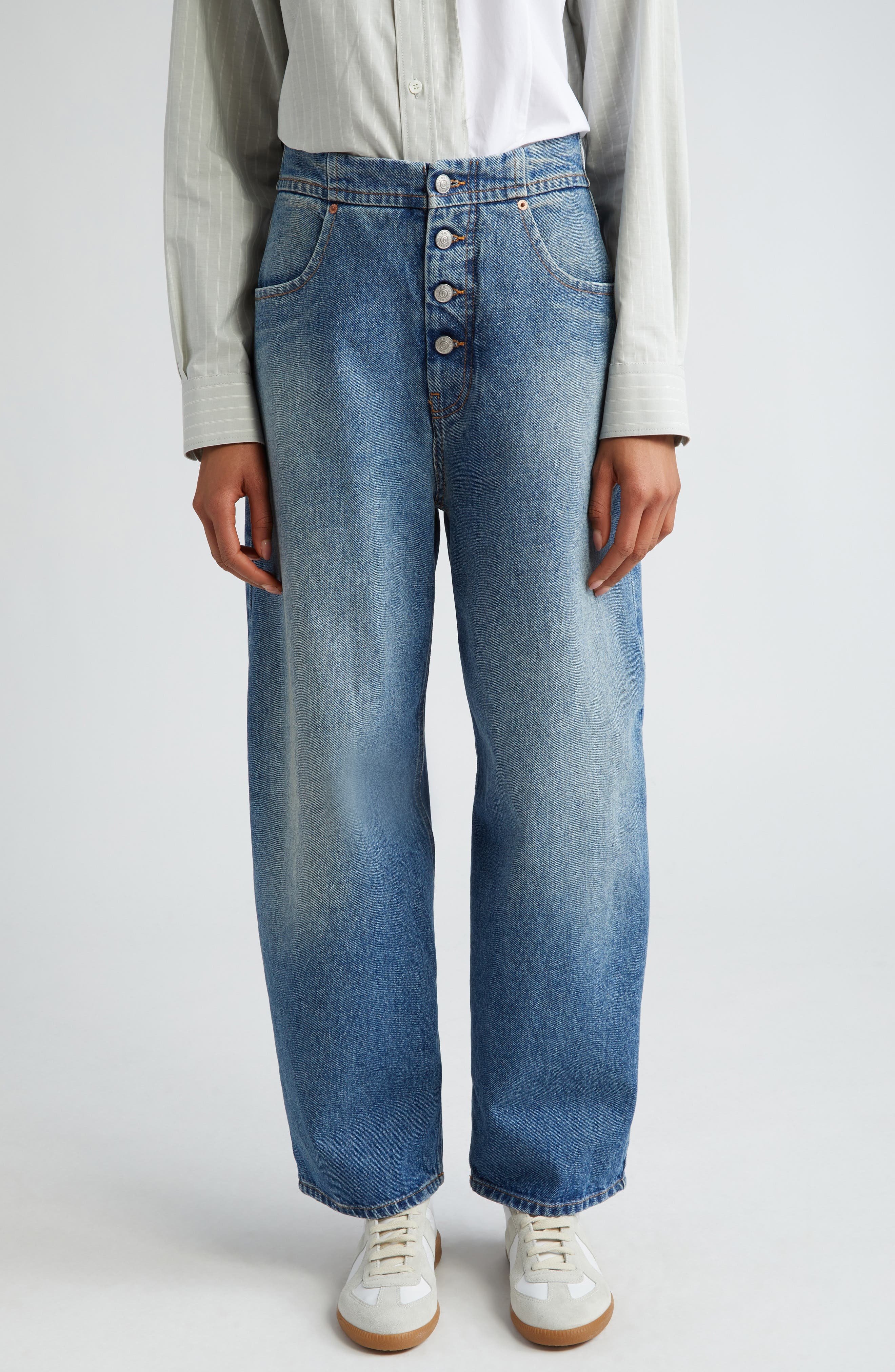 MM6 Maison Margiela Button Fly Balloon Leg Jeans in Light Blue at Nordstrom - 1