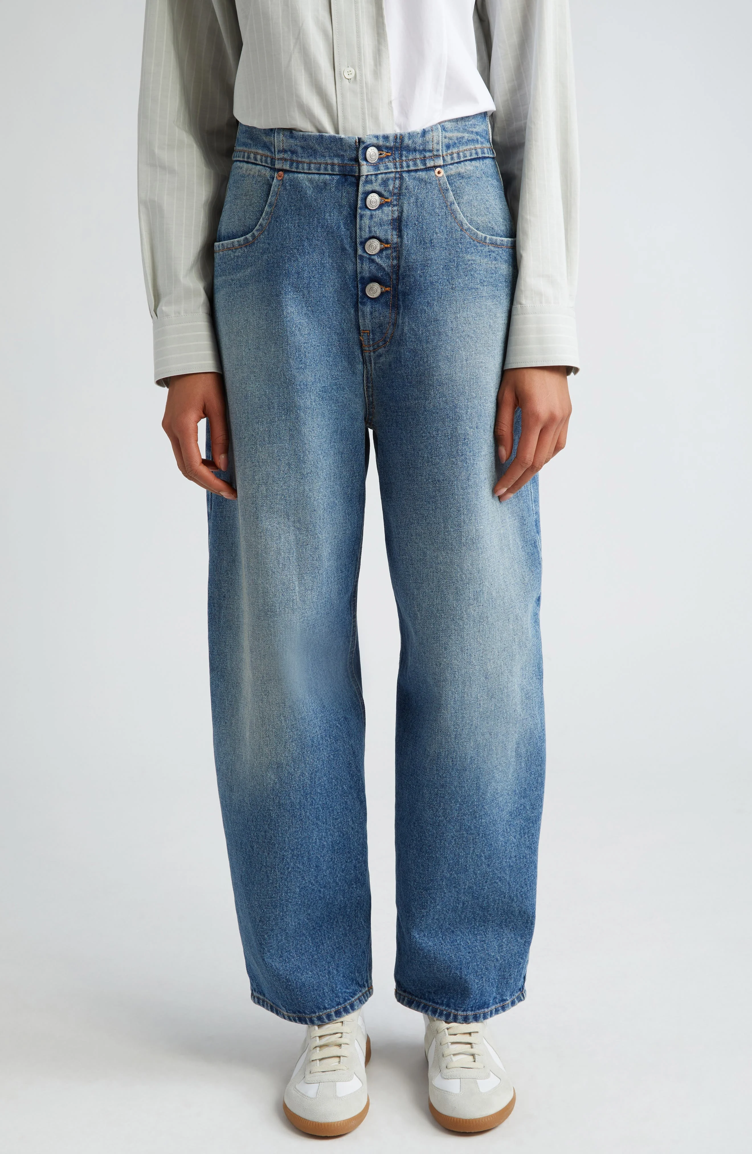 MM6 Maison Margiela Button Fly Balloon Leg Jeans in Light Blue at Nordstrom - 1
