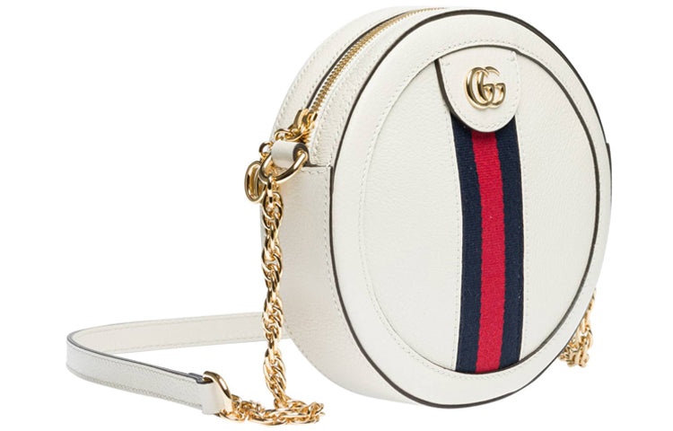 (WMNS) Gucci Ophidia Gold Logo Stripe Webbing Leather Chain Shoulder Messenger Bag Mini White 550618 - 3