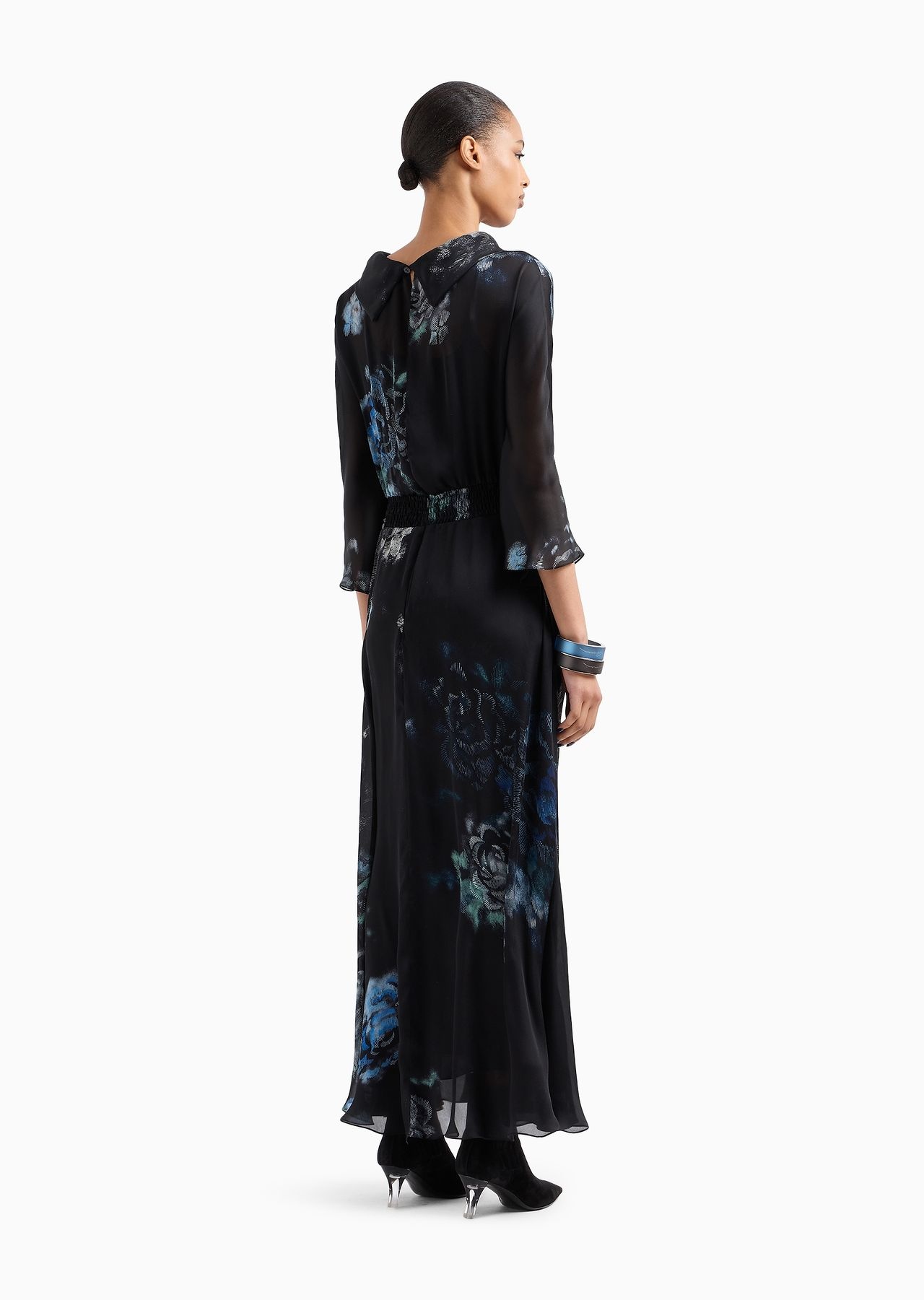 Silk charmeuse long dress in a floral print - 3