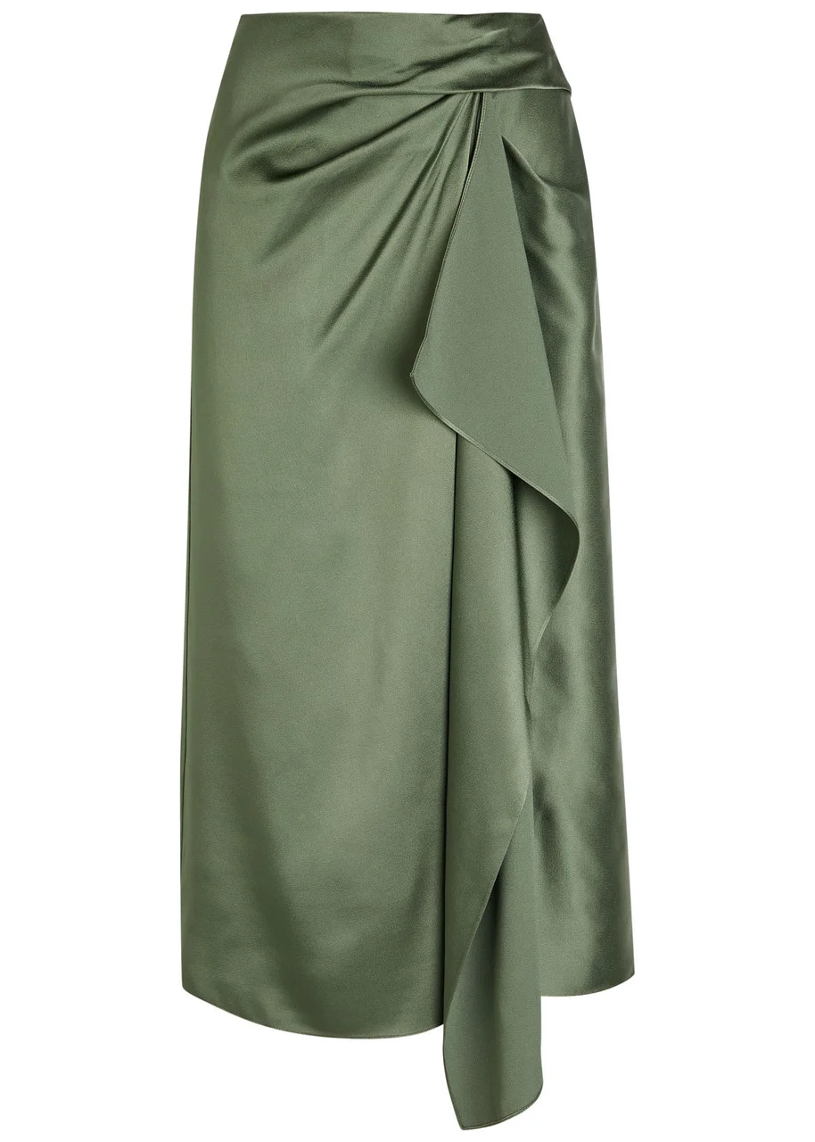 Erdem Draped Satin Midi Skirt - 1