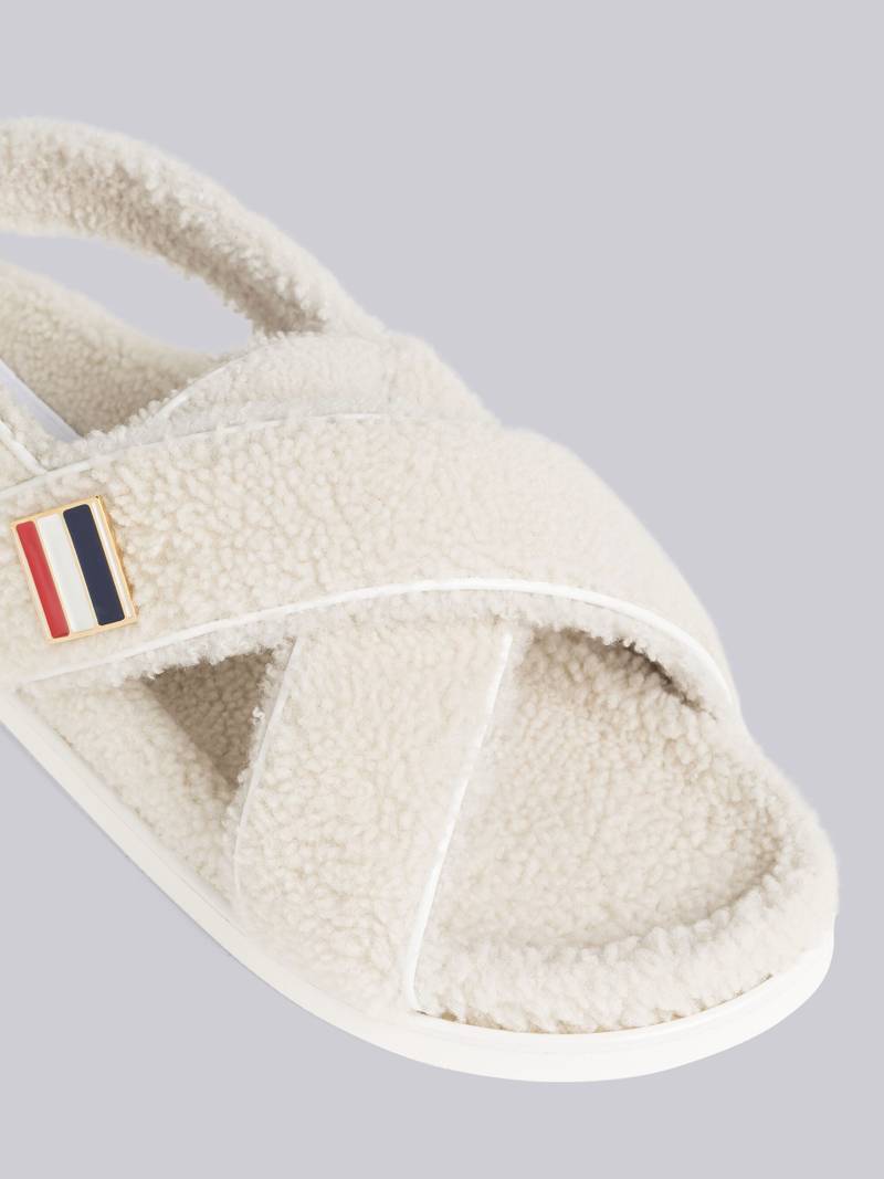 Thom Browne shearling RWB buckle sandals outlook