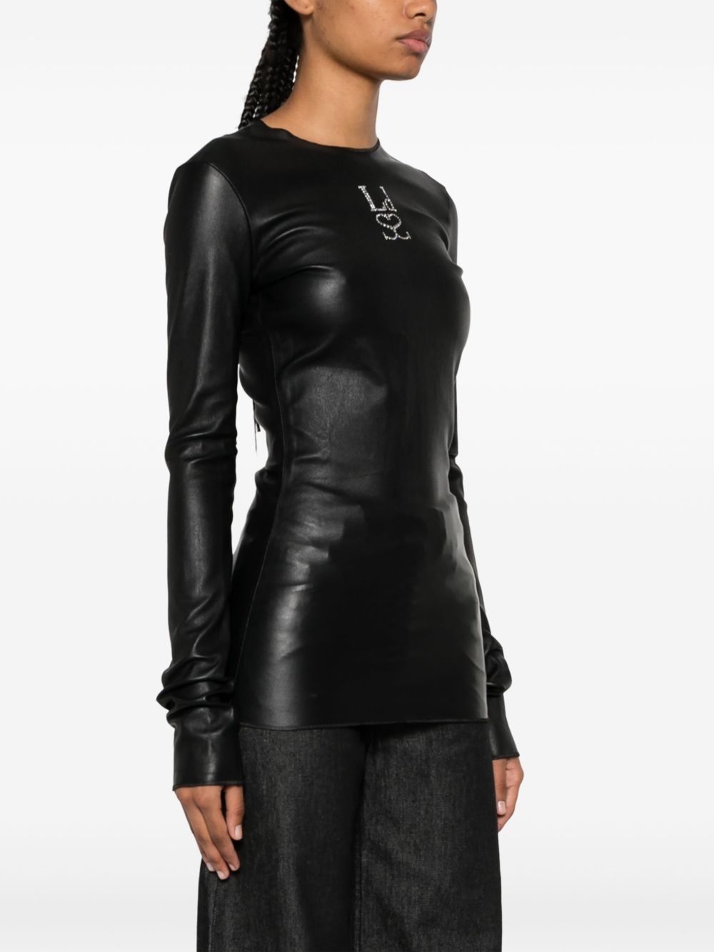 rhinestone-embellished leather top - 3