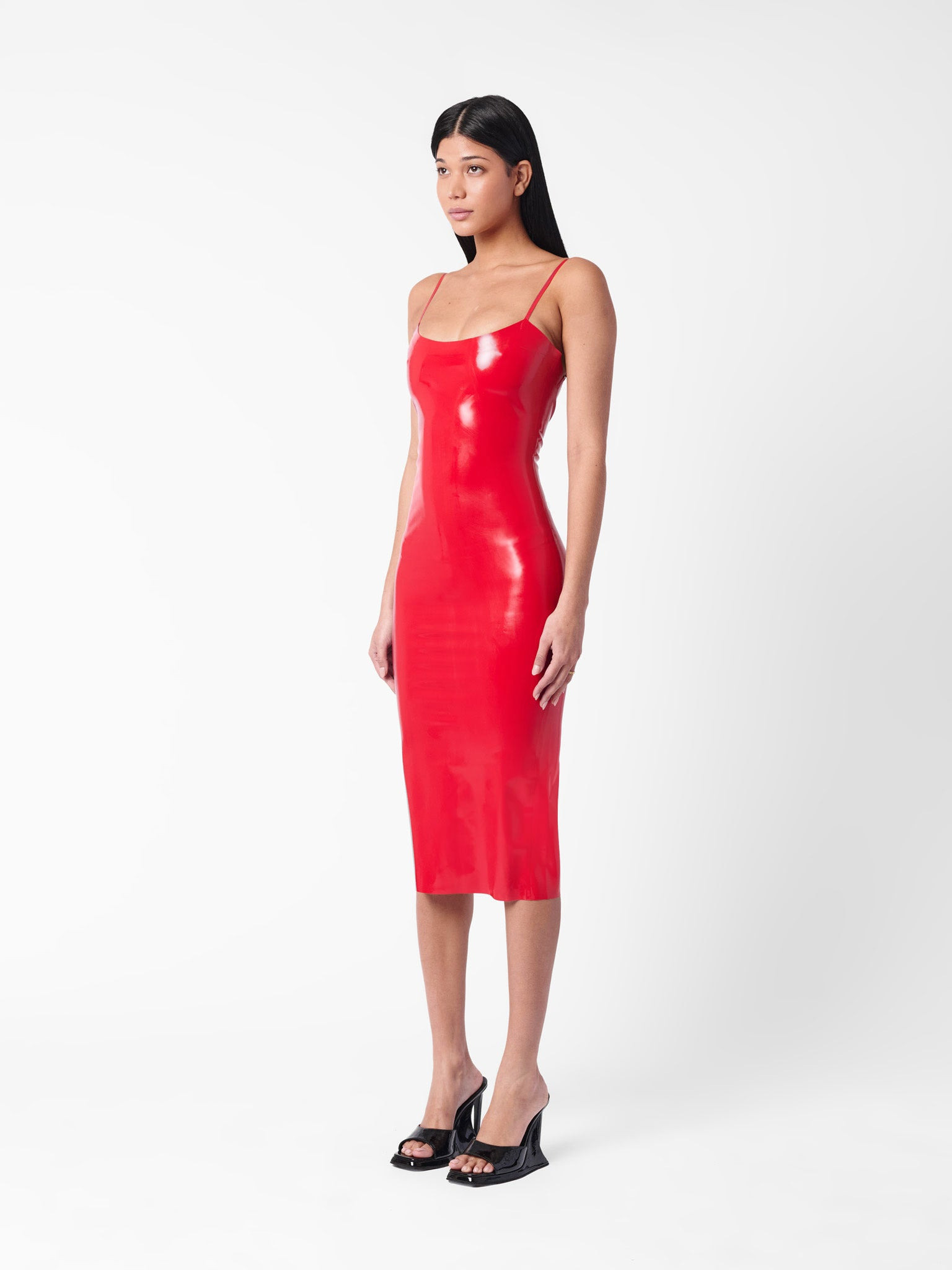 WHISTLE LATEX MIDI DRESS RED - 4