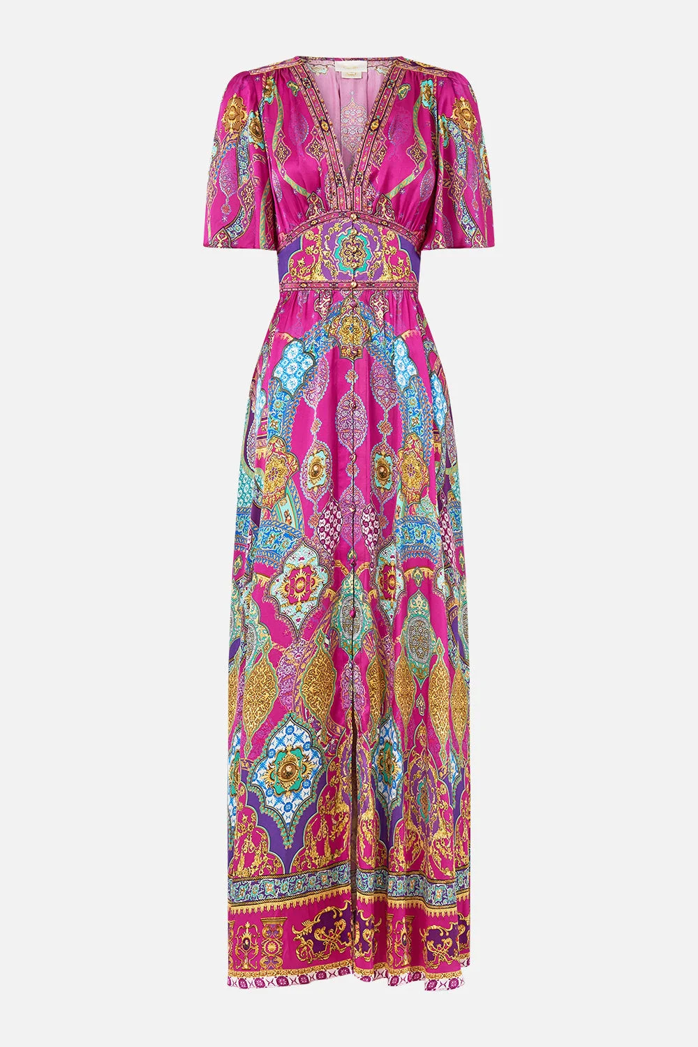 SHAPED WAISTBAND DRESS WITH FLUTTER SLEEVES - 1