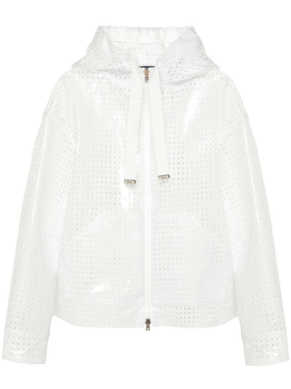 coated pattern-lace hooded jacket - 1