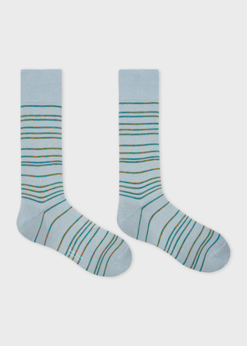 Paul Smith Light Blue Cotton-Blend 'Pinstripe Signature' Socks outlook