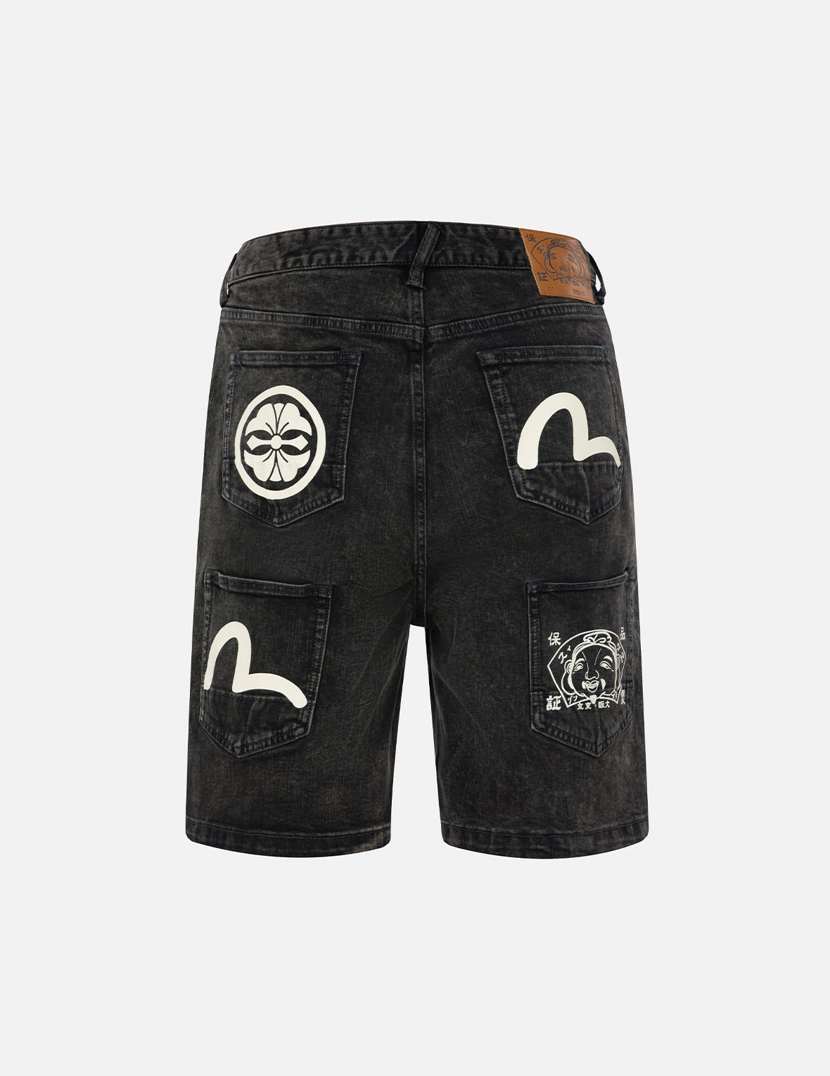 SEAGULL AND KAMON PRINT MULTI-POCKET RELAX FIT DENIM SHORTS - 1