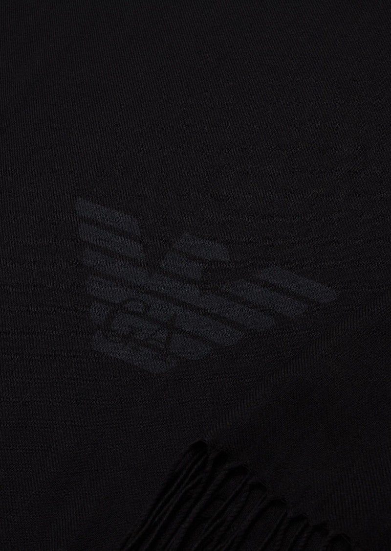 EMPORIO ARMANI Fringed scarf with eagle print outlook