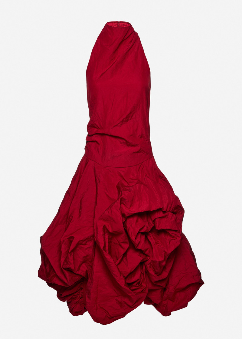 High-neck dress with adjustable skirt in red 1